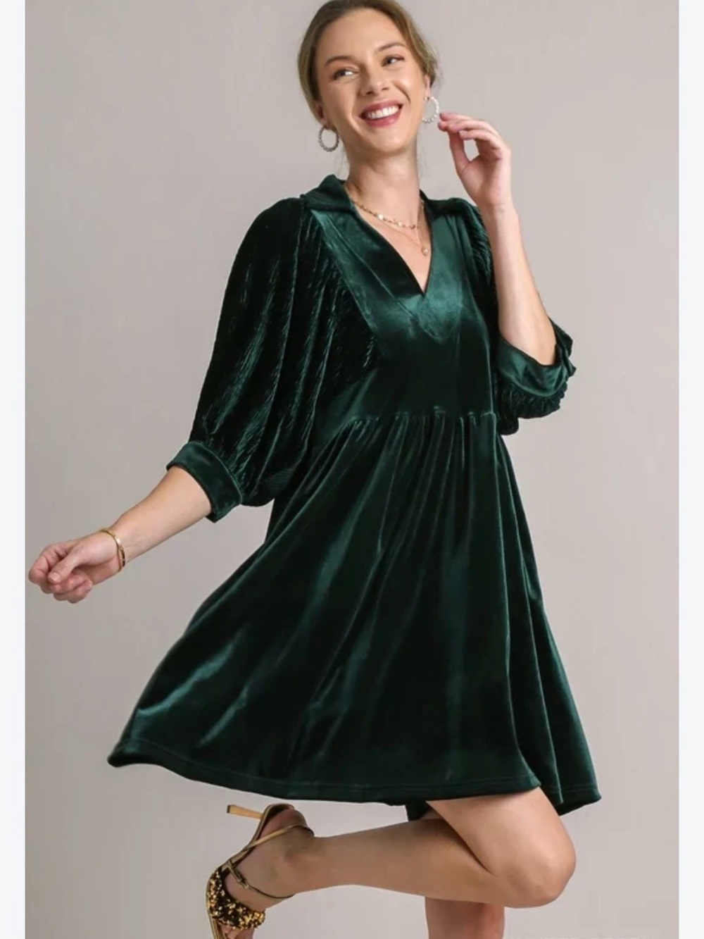 Umgee Deep Green Velvet-Trim Top